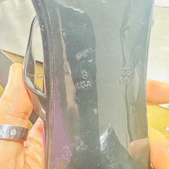 NEW Jeffrey Campbell Block Heel Slide Sandal Jelly Strappy Square Toe Jamm Black - Picture 8 of 10